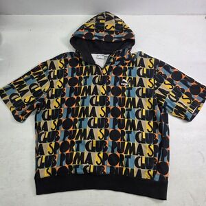 Puma Mens RetrovShort Sleeve 1/4 Zip Hoodie Sweatshirt Sz XL Kangaroo Pocket AOP